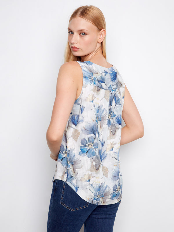 Printed Sleeveless Linen Blend Blouse - Serene