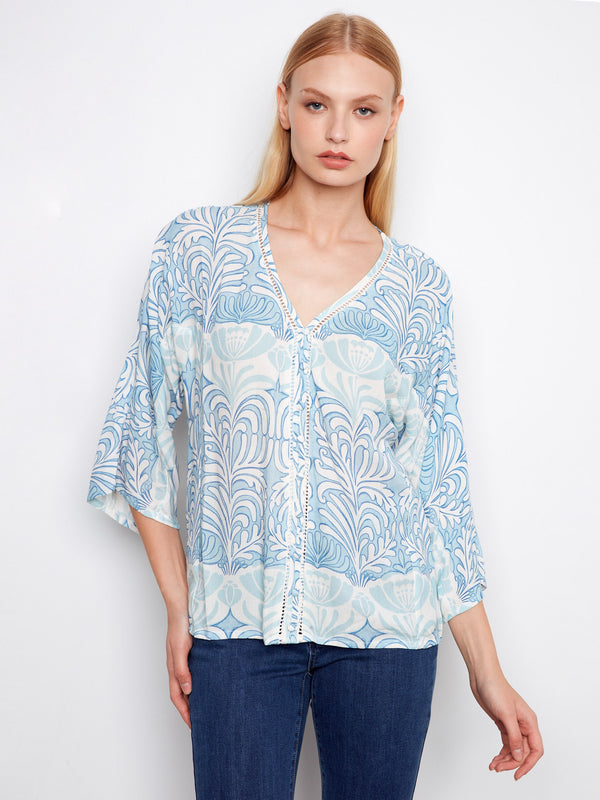 Printed Viscose Blouse With Front Button Detail - Ibiza