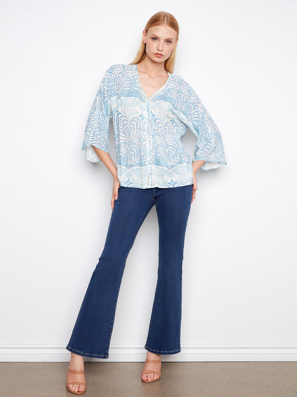 Printed Viscose Blouse With Front Button Detail - Ibiza