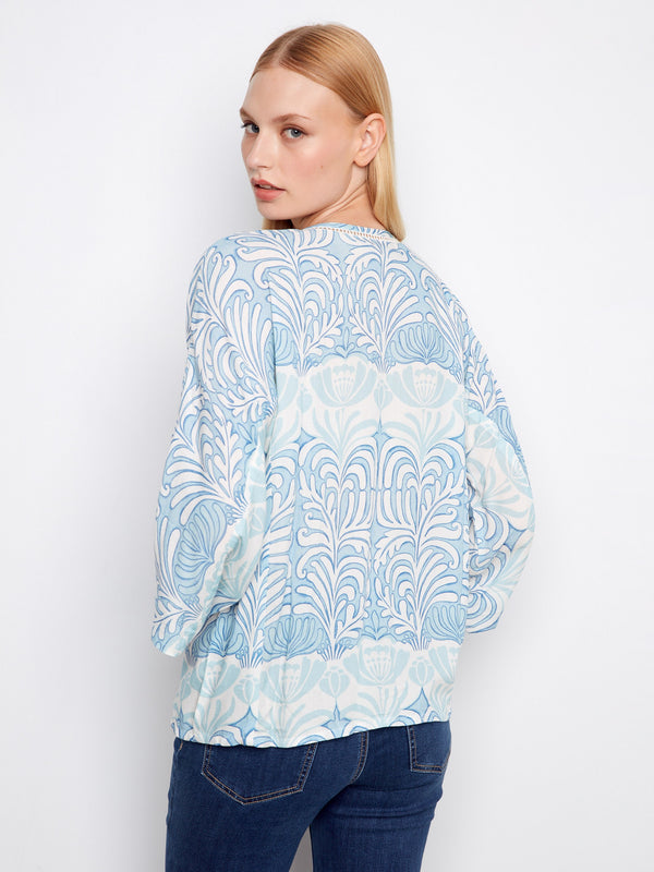 Printed Viscose Blouse With Front Button Detail - Ibiza