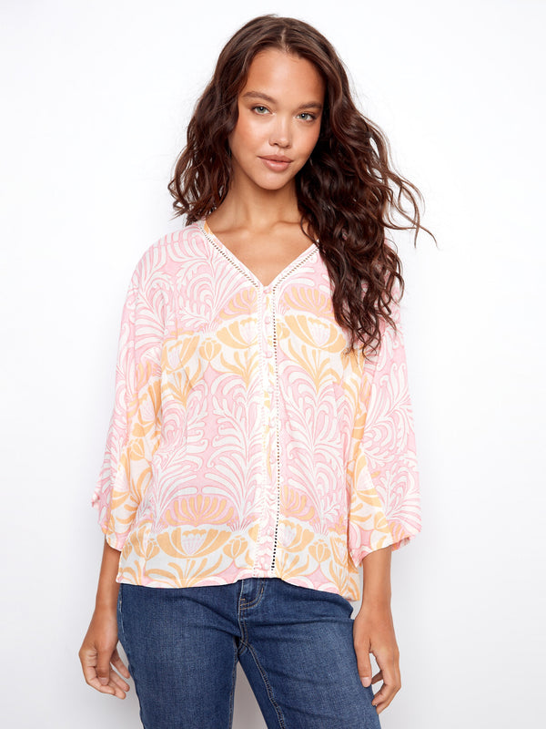 Printed Viscose Blouse With Front Button Detail - Maeva