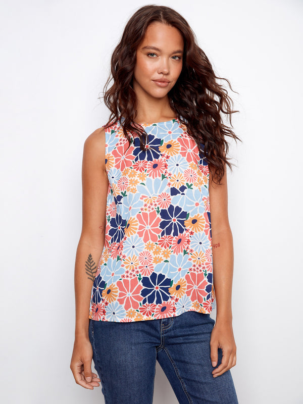 Printed Viscose Sleeveless Top - Retro