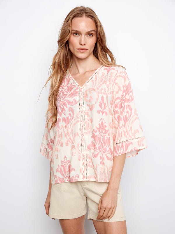 Printed Viscose V-Neck Blouse - Evelyn