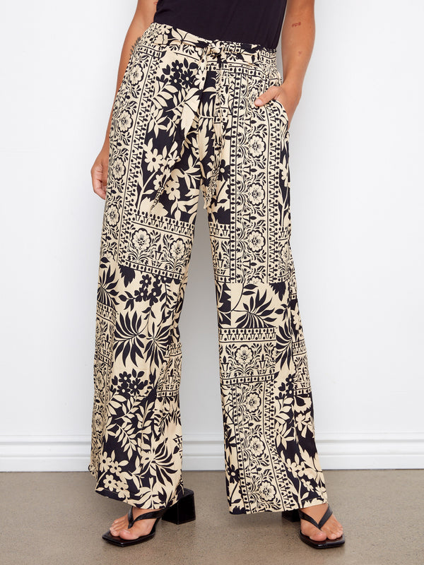 Printed Wide Leg Pants - Abstract