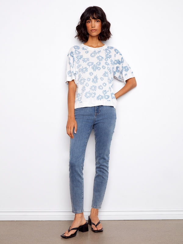 Reversible Short Sleeve Printed Sweater - Petals