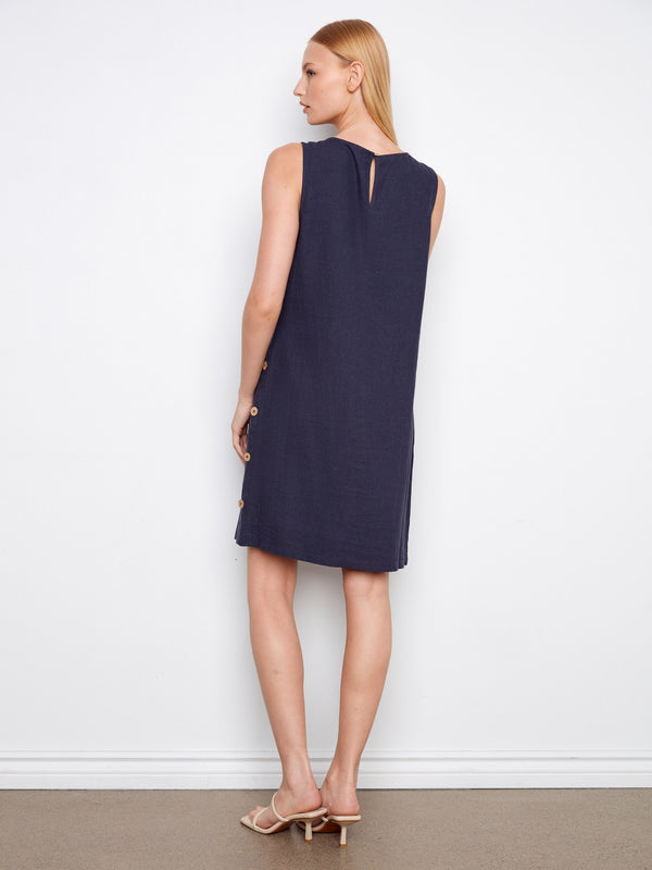 Sleeveless Linen Blend Dress - Navy