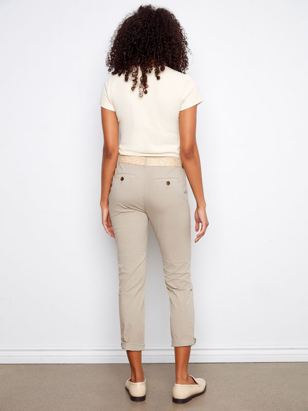 Slim Fit Pants With Belt - Greige