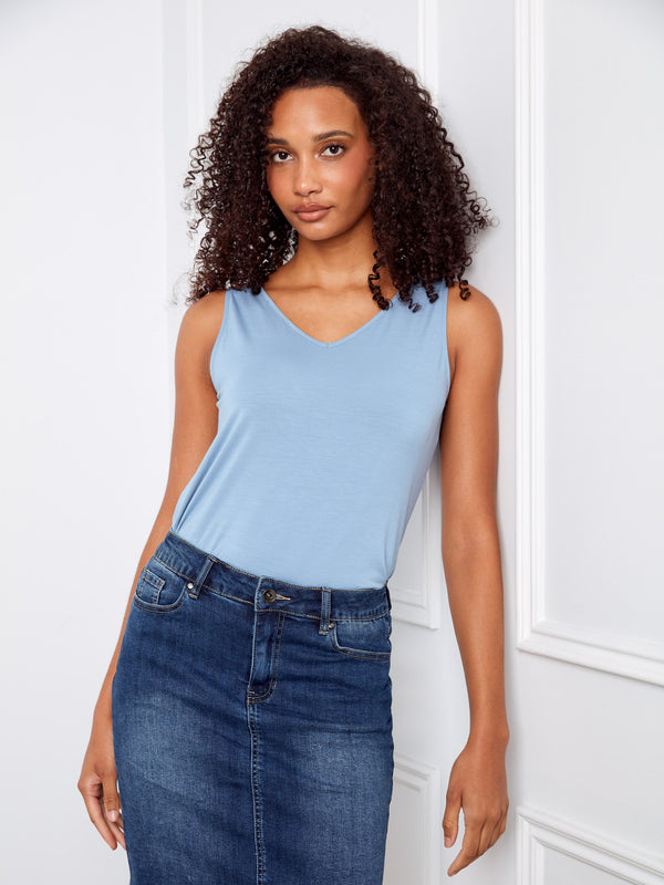 Stretch Denim Skort With Frayed Hem - Indigo