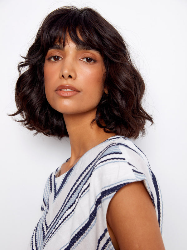 Striped Cotton Tie-Front Blouse - Cloud