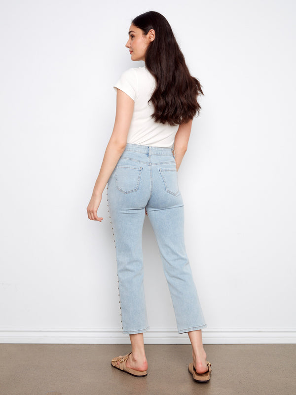 Studded Straight Leg Jeans - Light Blue