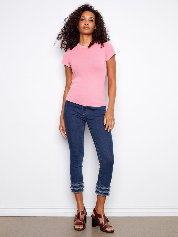 Tencel Ribbed Crew Neck T-Shirt - Candy