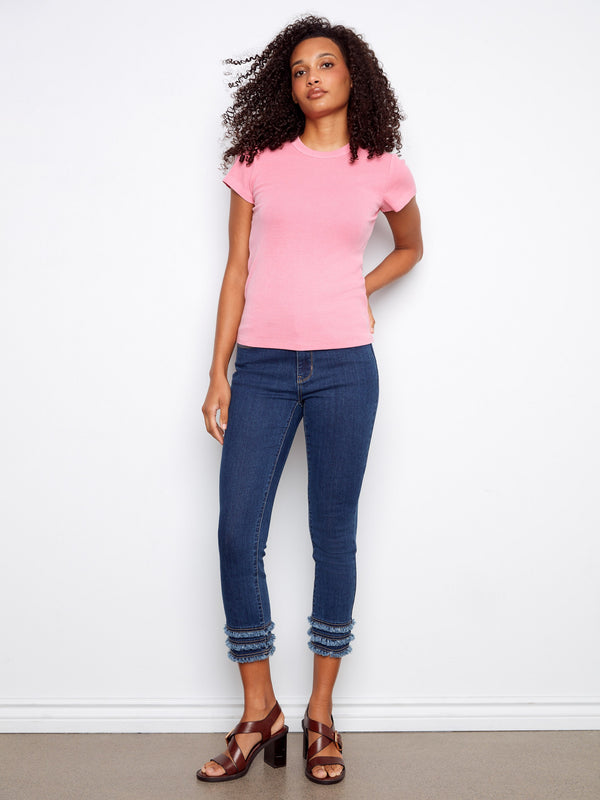 Tencel Ribbed Crew Neck T-Shirt - Candy
