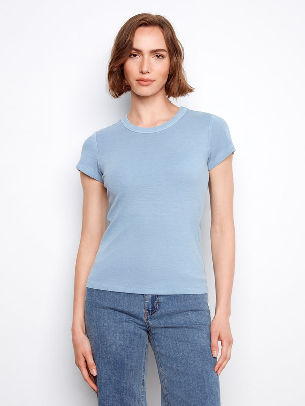 Tencel Ribbed Crew Neck T-Shirt - Haze