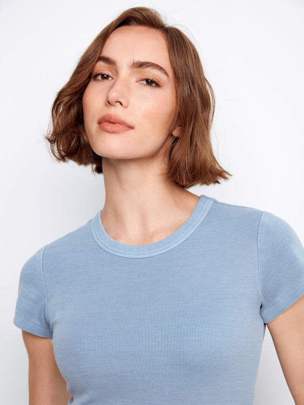 Tencel Ribbed Crew Neck T-Shirt - Haze