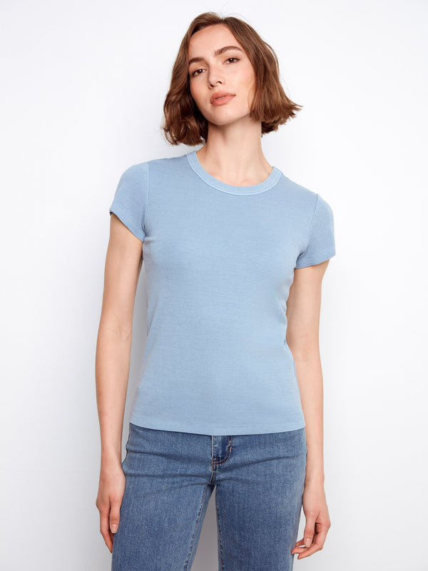 Tencel Ribbed Crew Neck T-Shirt - Haze