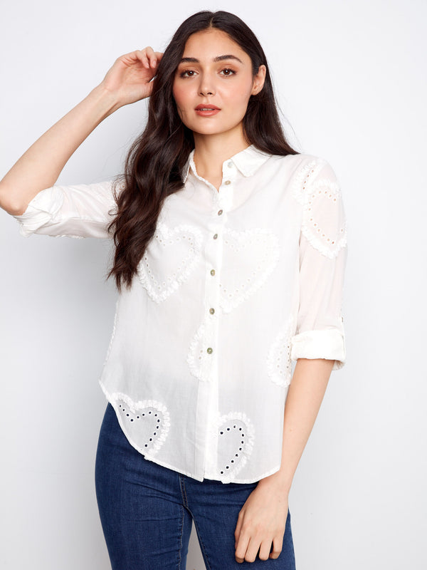 Textured Cotton Button-Down Shirt - White