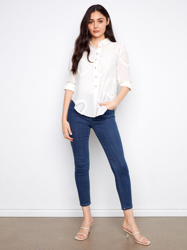 Textured Cotton Button-Down Shirt - White